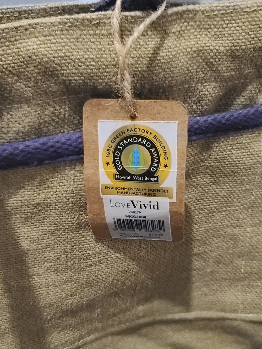 Love Vivid New With Tags Burlap Jute Natural Tote Bag